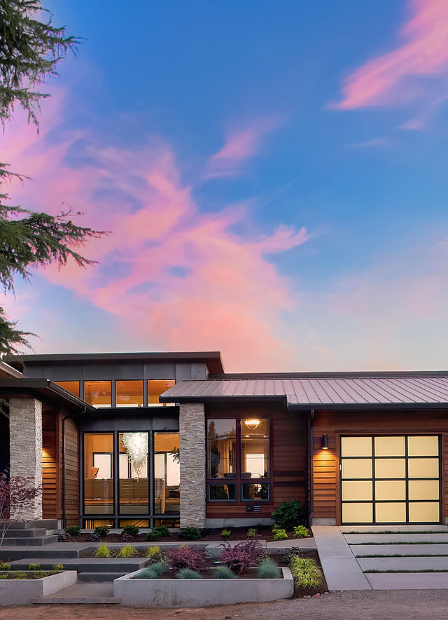Modern property at sunset